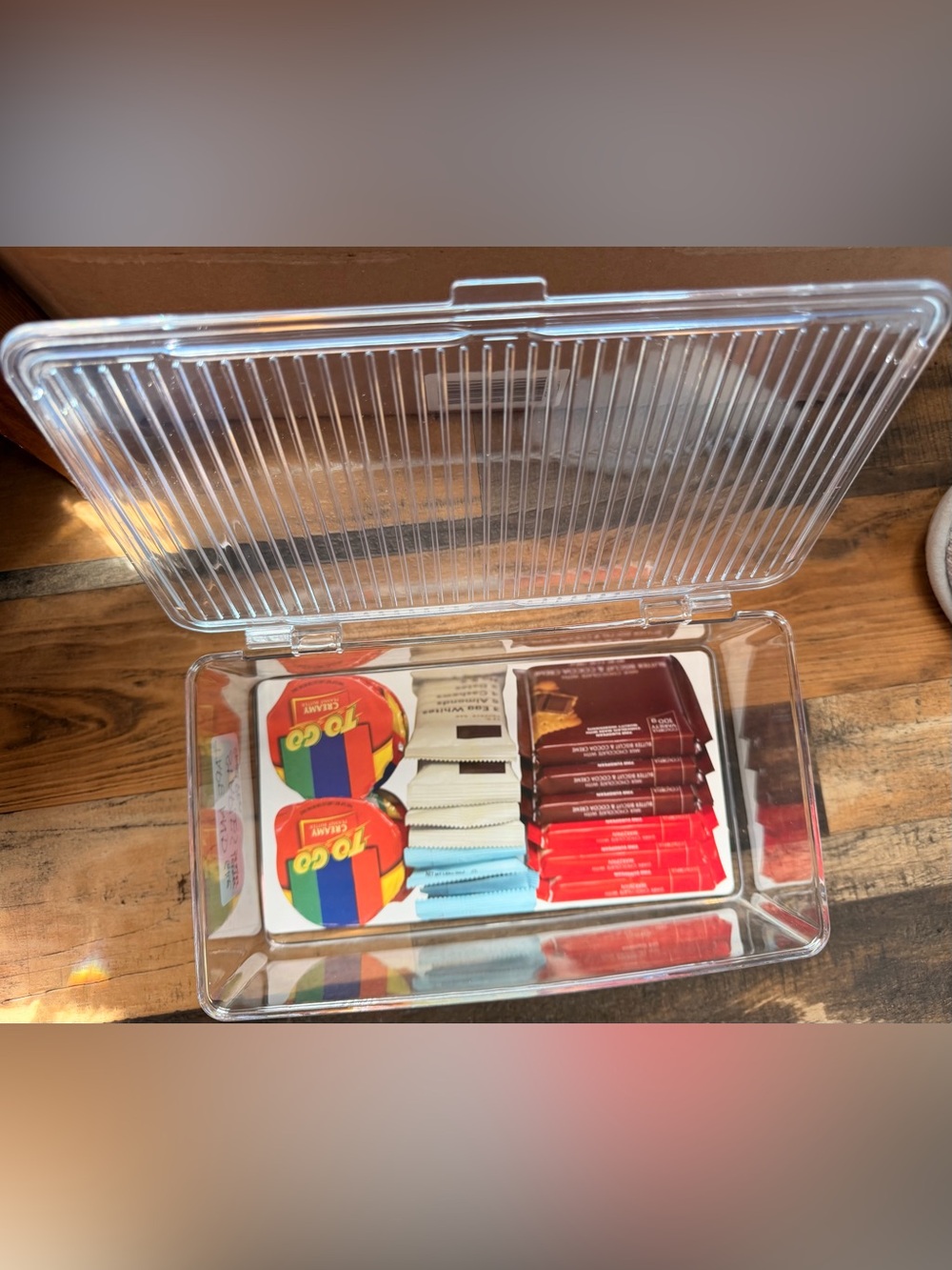 Clear Acrylic Organizer with Assorted Snack Packs